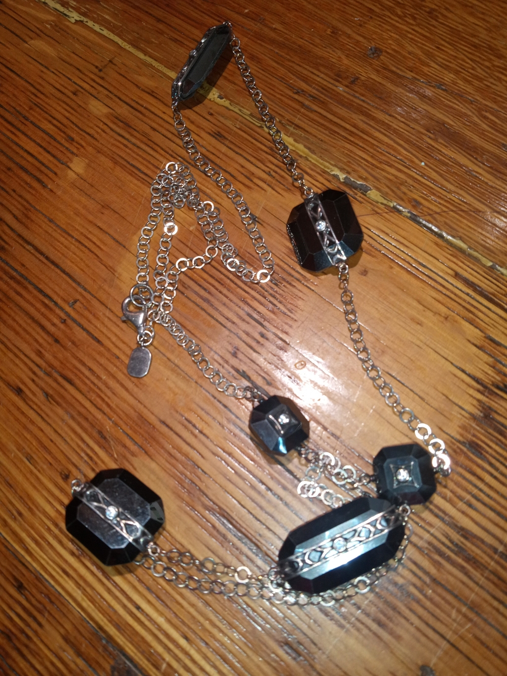 Silpada Hematite Faceted And Cz-Sterling Silver Chain Necklace